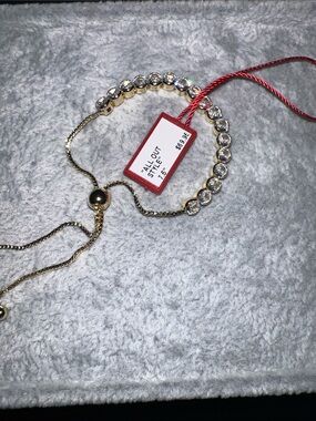Adjustable Gold Crystal Tennis Slider Bracelet - Clear Stones